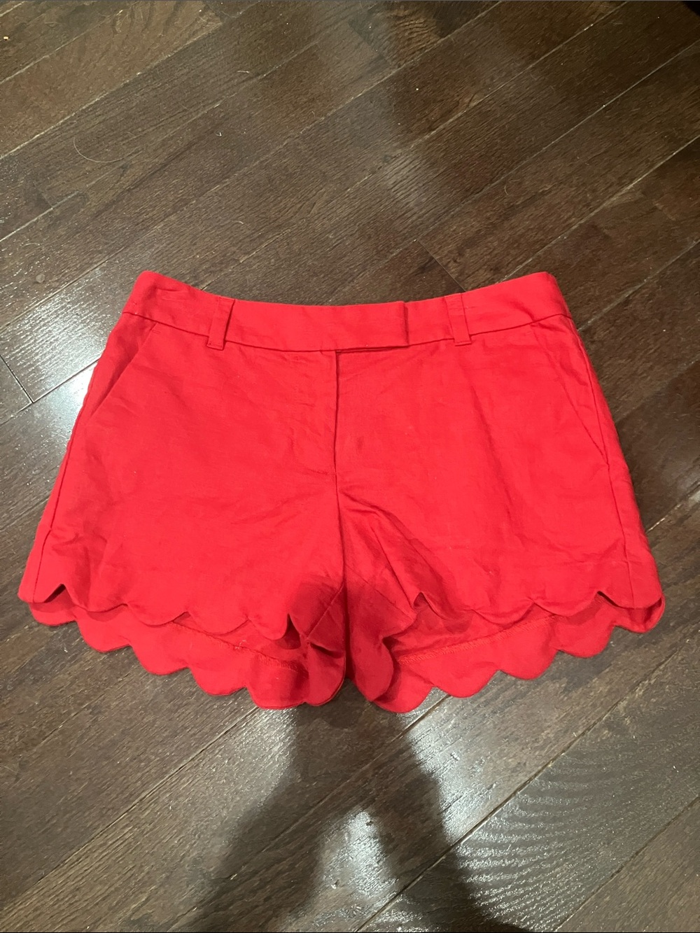 J. Crew Red Scalloped-Hem Bermuda Shorts